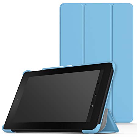 MoKo Case for Fire 2015 7 inch - Ultra Lightweight Slim-shell Stand Cover for Amazon Fire Tablet (7 inch Display - Previous 5th Generation, 2015 Release Only), Light BLUE