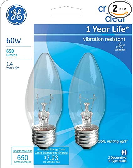 GE Crystal Clear 60 watt Blunt tip 2-Pack 76233