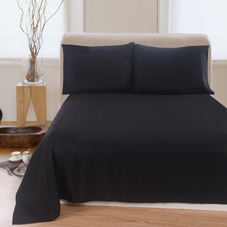Lullabi Linen 100% Brushed Soft Microfiber Bed Sheet Set, Fitted & Flat Sheet & Pillowcases, Cozy Comfortable, Wrinkle, Fade, Stain Resistant, Deep Pockets (Black, Full)