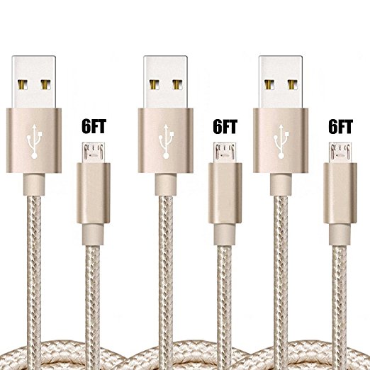 iRoundy Android Micro USB Cable, 3 Pack 6FT Nylon Braided Tangle Free Micro USB Charging Cord for Tablets & Phones, Samsung, HTC, LG,Motorola and More
