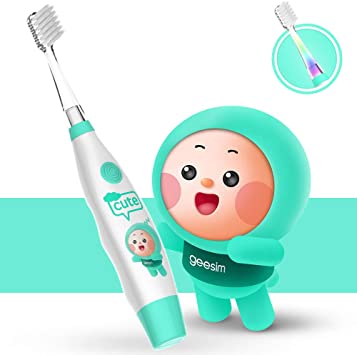 Baby&kids Electric Toothbrush Sonic Toothbrushes babies Battery Powered kids Toothbrushes with LED Light and Smart Timer Waterproof Replaceable Deep Clean For kids&baby-Baby Toothbrushes (Blue)