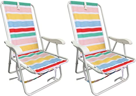 Variety Set of 2 Powder Coasted Sturdy Steel Space Saving Backpack Beach Chairs for All Ages