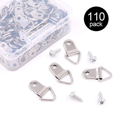 Rustark 110Pcs Small Triangle Ring Picture Hangers Frame Hanging Hangers Single Hole with Screws for Wooden Frame and Cross stitch