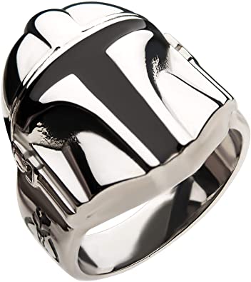 Star Wars Jewelry Men's Stainless Steel Mandalorian Helmet Ring, Silver, Size 9