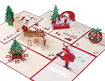Christmas Cards 3D Pop Up Handmade Holiday Greeting Cards - 6 Cards & Envelopes