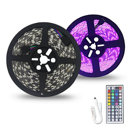 XYZER Non-Waterproof RGB LED Strip Light Kit with 44 Keys RGB Mini IR Controller,16.4ft,300 LEDs, Color Changing RGB SMD 5050, Dimmable & Dynamic, 72W Power Supply Included)
