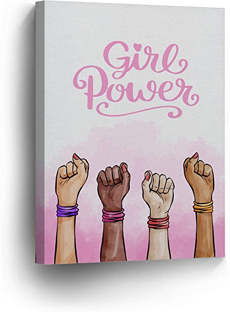 Girl Power Quote Diversity Kids Gilrs African American White and Black Canvas Print Kids Room Decor Wall Art Baby Room Decor Nursery Decor Stretched Ready to Hang-0 Handmade in The USA- 12x8