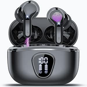 Wireless Earbuds Bluetooth 5.3 Headphones, 40H Playback HiFi Stereo Ear Buds with LED Display, ENC Noise Cancelling Earphones, IP7 Waterproof in-Ear Earbuds for iOS Andriod Sport/Workout/Running/Black