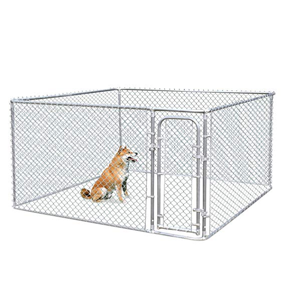 JAXPETY Foldable Metal Pet Exercise and Playpen 7.5 x 7.5 Ft Heavy Duty Outdoor Chain Link Dog Kennel Enclosure w/Door