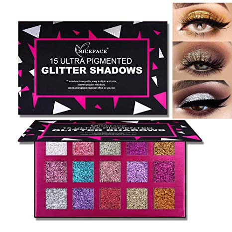 15 Color Glitter Sequin Eyeshadow Palette, High Pigment Face Body Chunky Glitter Metallic Shimmer Eye Shadow Pallet Waterproof Long Lasting Makeup Eyeshadow Powder (03)