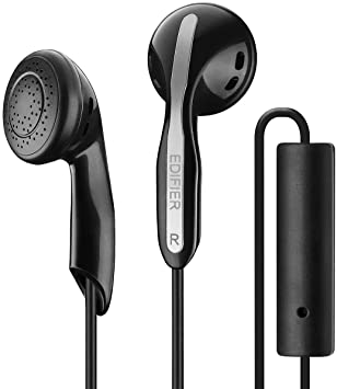 Edifier P180 Headphones with Mic and Inline Control - Stereo Earbud Earphone Earpod Headphone with Microphone and Remote for Apple iPhone Samsung HTC Nokia - Black