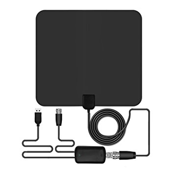 Amplified Indoor TV Antenna, OUREIDA 50 Mile HDTV Antenna 1080P HD Digital TV Antenna with Detachable Amplifier and 13FT Coaxial Cable - Black