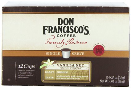 Don Francisco Family Reserve Single Serve Coffee, Vanilla Nut, 12 Count, (Packaging May vary)