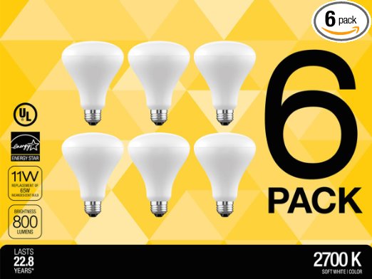 SELS LED, BR30 LED Bulb, Wide Flood Light Bulb, 11 Watts - 65w Equivalent, 800 Lumens, Soft White (2700K), 6 Pack, UL Listed - Suitable for damp locations