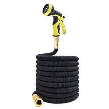 Garden Hose, Homeme 50 Feet Newest Expandable Strongest Magic Hose Pipe with Solid Brass Fittings & 9-pattern Spray Nozzle (Black)