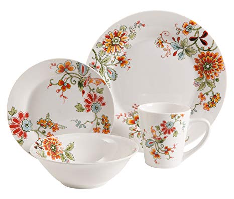 Gibson Home 92950.16RM Doraville 16 Piece Floral Dinnerware Set, Multicolor