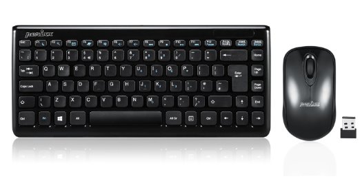 Perixx PERIDUO-707B PLUS, Wireless Mini Keyboard and Mouse Combo - Piano Black - 12.60"x5.55"x0.98" Dimension - 128 Bit AES Encryption - Brand Batteries Included