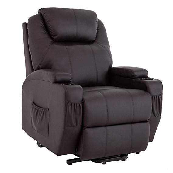 LCH Lift Chair Recliner for Elderly PU Leather Power Electric Seat Furniture Sofa with Remote Control and Cup Holder Oversized Lift Recliners - Brown