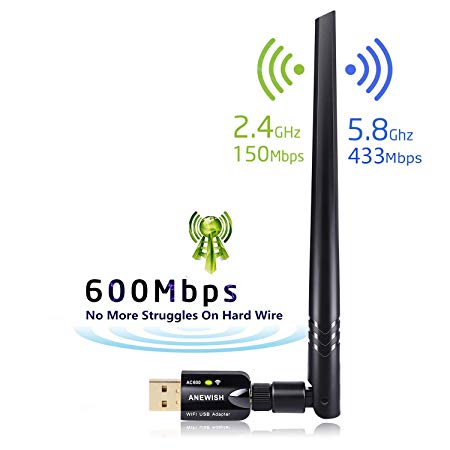 ANEWISH WiFi Adapter ac600Mbps Wireless USB Adapter 5GHz/2.4GHz Dual Band Network WLAN Card with 5dBi External Antenna Compatible PC/Laptop/Tablet (WIFI-600M)