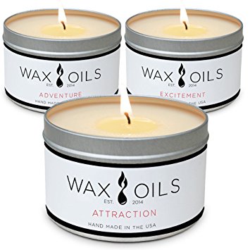 Scented Candles (Attraction, Adventure & Excitement) Soy Wax Aromatherapy, 8oz (Pack of 3)