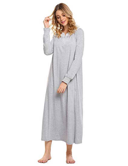 Langle Womens Vintage Long Sleeves Cotton Sleepshirts Martha Victorian Nightgowns S-XXXL