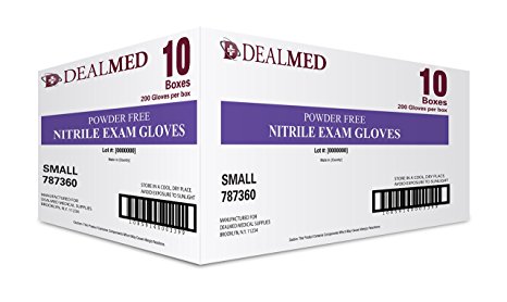 Disposable Nitrile Exam Powder Free Gloves, Case of 10 Boxes, 200 Count Each, Size Small