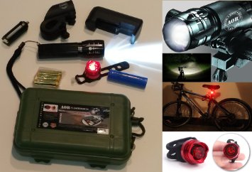 AOR Flashlights #AOR186 - Rechargeable Bright Bicycle Headlight | Best Front Bike Light - Bike Taillight - Bike Light Set - Front Bicycle Headlight and Taillight, 150 - 50 Lumen, Strobe! Fits Any Bike or Children's Bike - (Black)