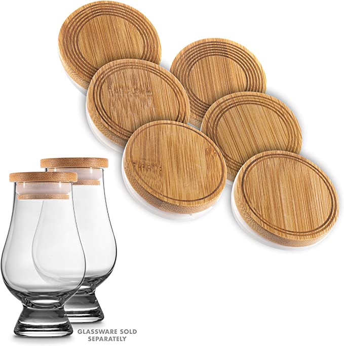 CairnCaps Bamboo Whiskey Glass Lids - Set of 6 Caps for Whisky Tasting Glassware by Cairn Craft