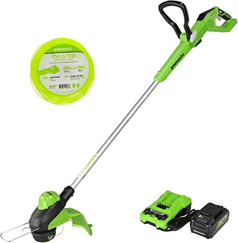 Greenworks 24V 13" Brushless TORQDRIVE String Trimmer, .080" (200 FT) Trimmer Line, 4.0Ah USB (Power Bank) Battery and Charger Included ST24L410