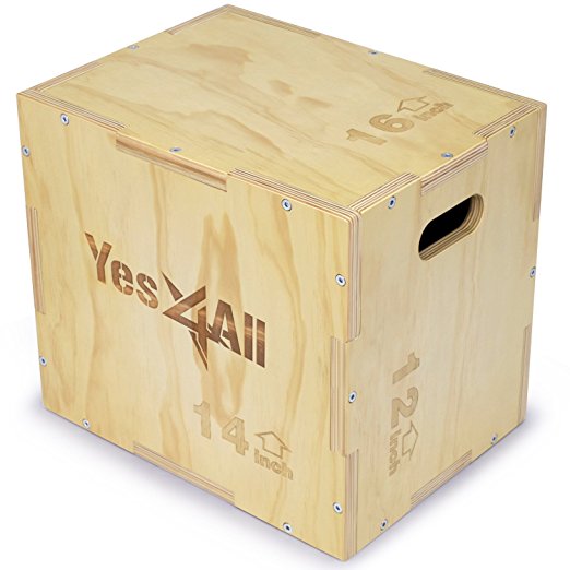 Yes4All 3 in 1 Wood Plyo Box with 4 Different Sizes (16/14/12 – 20/18/16 – 24/20/16 – 30/24/20) – Included: Packaged Screws for Easy Assembly