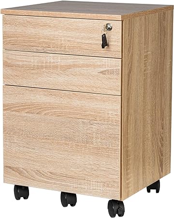 TOPSKY 3 Drawers Wood Mobile File Cabinet Fully Assembled Except Castors (Oak, 16.3x15.7x24.4)