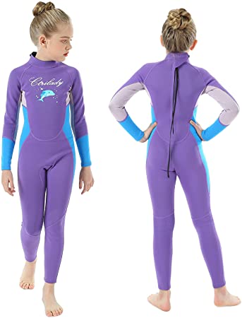 CtriLady Kids Wetsuit Shorty for Boys Girls 1.5mm Neoprene Thermal Swimsuit Warm Full Long Sleeve Wet Suits for Toddler Child Junior Youth Swimming Diving Surfing