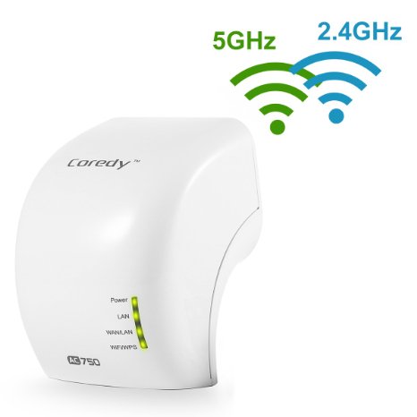 Coredy WD750 Dual Band Wireless Ac Router with Access Point AP Repeater Wifi Range Extender TV Adapter Client Router Mode 24 5 Ghz for Gaming Tv Netflix Comcast Chromecast WPS for Easy Set Up