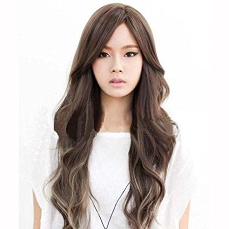 ABING Long Classical Curly Dress Party Wigs For Woman With wig Cap Light Brown