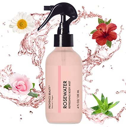 Provence Beauty | Rosewater Refreshing Body Mist Spray | Conditions and Tones for a Glowing Complexion, Minimizes Pores, Instant Burst of Radiance | 4 FL OZ