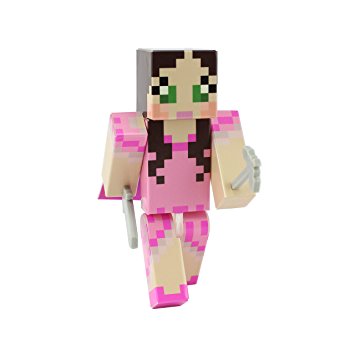 Pink Dress Green Eyed Girl Action Figure Toy, 4 Inch Custom Series Figurines by EnderToys [Not an official Minecraft product]