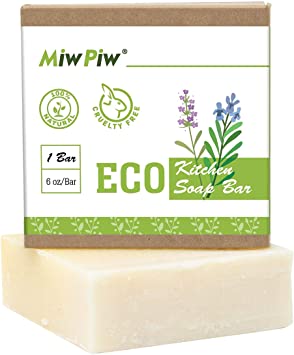 Miw Piw Vegan Dish Soap Bar- Large 6 Ounce - Lather Clean Safe Ingredients- Free of Dyes and Fragrance - Zero Waste Kitchen Dishwashing Solid Soap (1)