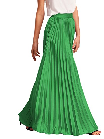 ROMWE Women's Retro Vintage Summer Chiffon Pleat Maxi Long Skirt Dress