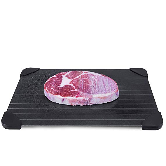 Defrosting Tray, Mayetori Thawing Plate with Black Silicone Border for Thawing Frozen Food, Meat, Chicken, Fish, No Chemicals Electricity Microwave