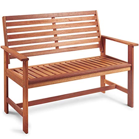 VonHaus Hardwood Garden Bench - Classic 2 Seater Wooden Patio Outdoor Furniture - Seating with Teak Oil Treated Meranti Hardwood (120cm)