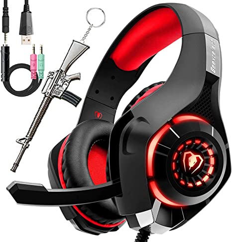 Pro Gaming Headset for PC PS4 Xbox One Surround Sound Over-Ear Headphones with Mic LED Light Bass Surround Soft Memory Earmuffs for Computer Laptop Switch Games Kid’s Boy’s Teen’s Gifts