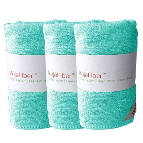 Plush Microfiber Body/Face Cloth - Dual Action (exfoliate/cleanse): 3 Pk - 12"x12"- Soft Cleanse side and Exfoliating Reverse side - Remove Make Up, Dirt, Oil & Dead Skin Cells with Just Water, Blue