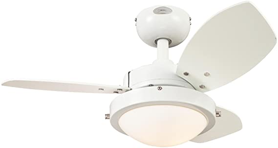 Westinghouse 7247200 Wengue Two-Light Reversible Three-Blade Indoor Ceiling Fan, 30-Inch, White Finish with Opal Frosted Glass