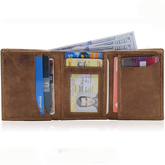 Trifold wallet slim full grain leather slim handmade rfid block