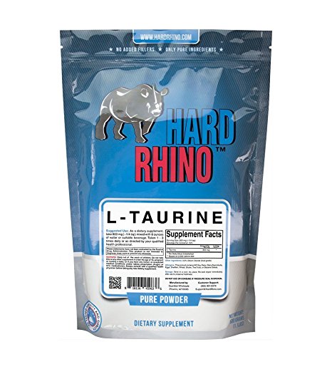 Hard Rhino L-Taurine Powder, 500 Grams (1.1 Lbs), Unflavored, Lab-Tested, Scoop Included