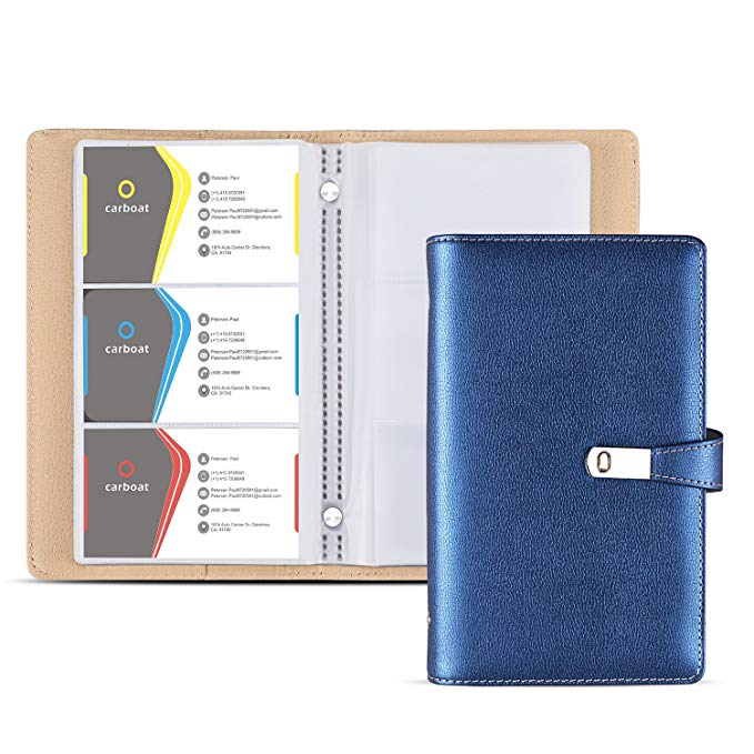 Business Card Holder Book, AHGXG Business Card Book Case PU Leather with Magnets Organization Binder Name ID Card Holder for Men & Women, Up to 200-300 Cards Capacity (150 Cells), Blue Color