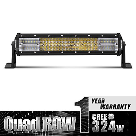 LED Light bar, Autofeel 15" 324W 8D Quad Row Spot Flood Combo Beam Cree Lightbar Off Road Auto Work LED Light Bar with Slide Mounting Brackets for Truck Jeep ATV UTV