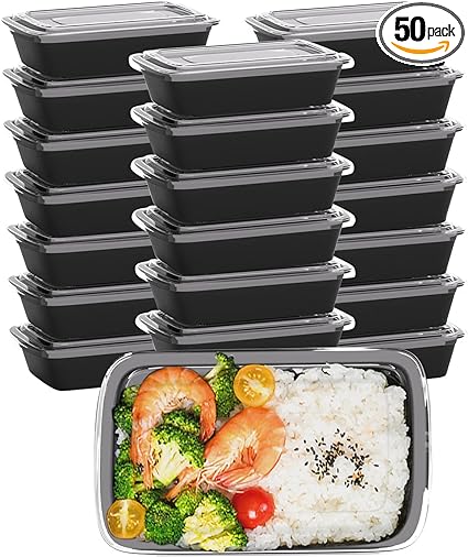 HNXAZG 50 Pack 34oz Disposable Plastic Meal Prep Containers with Lids, Disposable Food Storage Container, Reusable Takeout Boxes Containers for Restaurant, Cafe and Catering