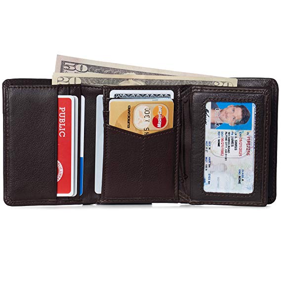 Alpine Swiss RFID Mens Theo Trifold Wallet Deluxe Capacity With Divided Bill Section Camden Collection