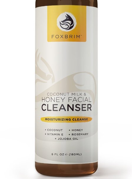 Coconut Milk & Honey Face Cleanser - Natural & Organic - Gently Cleanse and Renew Skin While Moisturizing - With Soothing Organic Aloe, Hydrating Coconut Milk and Purifying Honey Gel - Foxbrim 6OZ